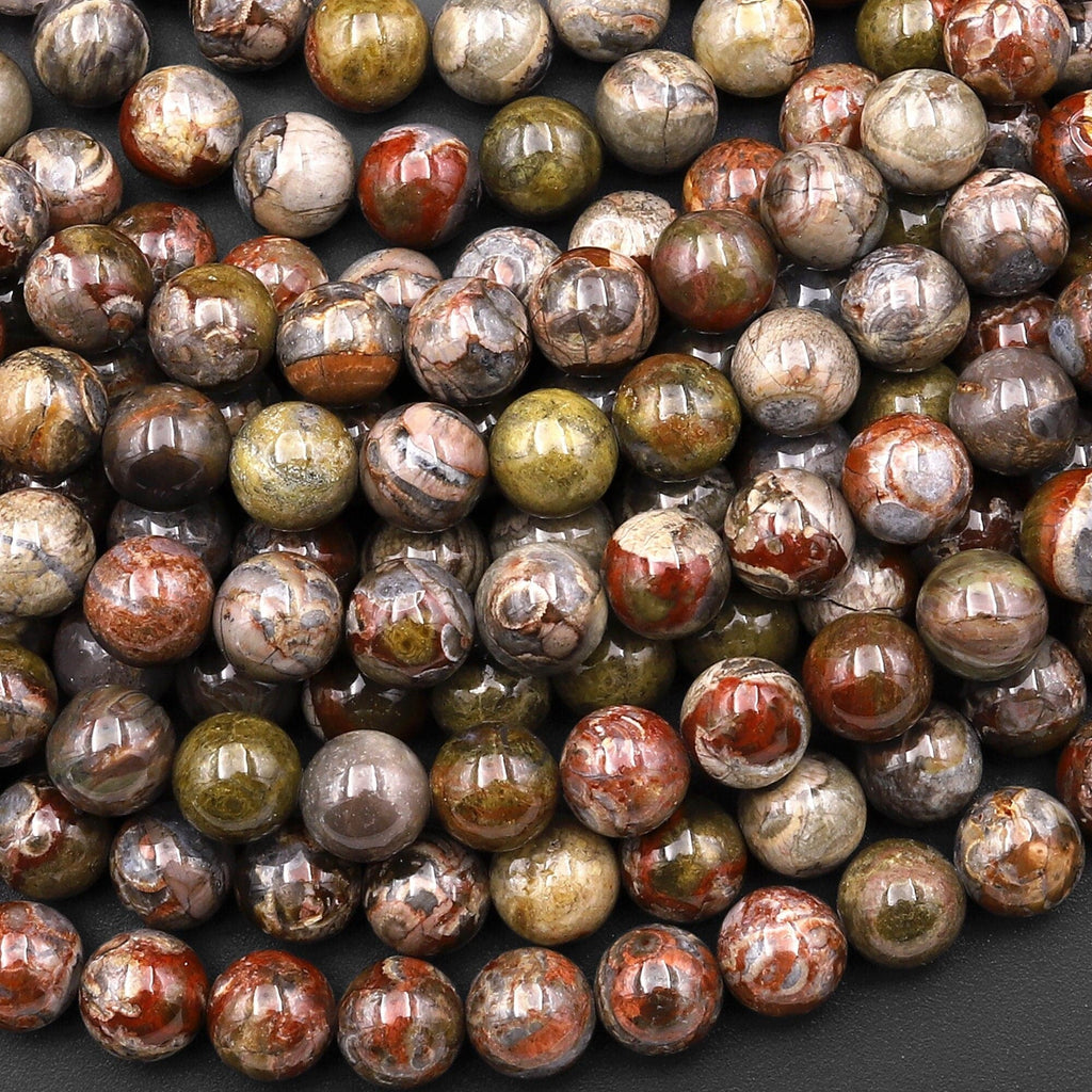 Natural Mushroom Jasper Rhyolite Smooth Round Beads 8mm From Arizona 15.5" Strand