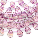 AAA Natural Striped Pink Purple Fluorite Smooth Briolette Teardrop Beads 14x10mm Good for Earrings 8" Strand