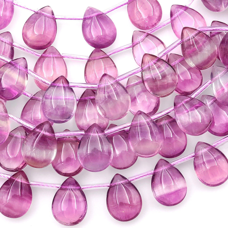 Natural Pink Purple Fluorite Smooth Briolette Teardrop Beads 14x10mm Good for Earrings 8" Strand