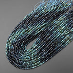 Natural Paraiba Blue Tourmaline Faceted 3mm 4mm Round Beads Gradient Shaded Indicolite Gemstone 15.5" Strand