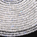 AAA Natural Rainbow Moonstone Faceted Lantern Rondelle Beads 4mm High Quality Blue Flashes 15.5" Strand