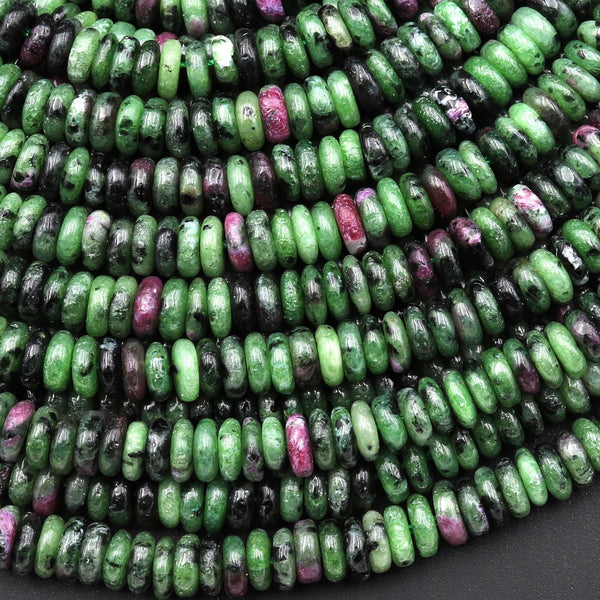 Natural Ruby Zoisite 6mm Smooth Thin Rondelle Beads 15.5" Strand