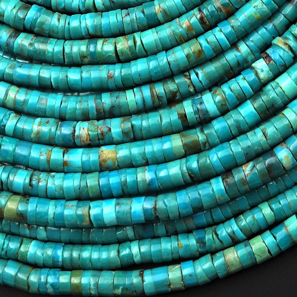 Genuine Natural Teal Blue Green Turquoise 3mm 4mm Heishi Beads 15.5" Strand