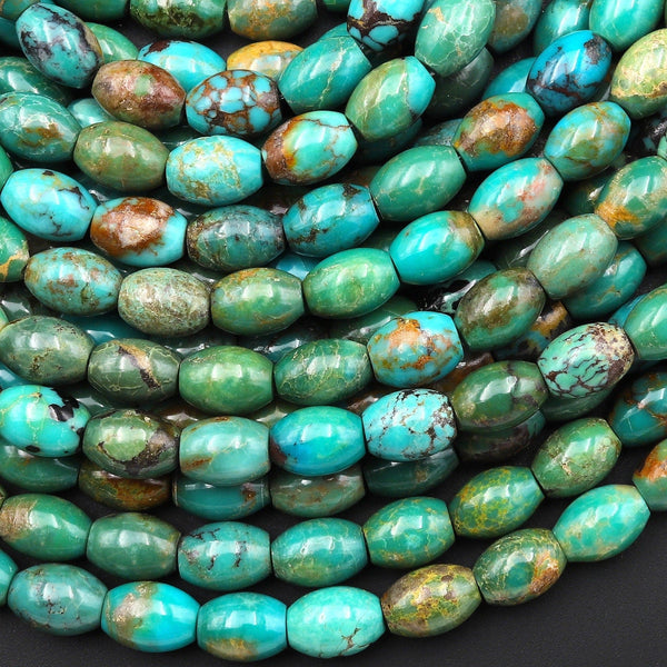 Real Genuine natural Blue Green Brown Turquoise Beads 8x6mm Barrel Drum Gemstone 15.5" Strand