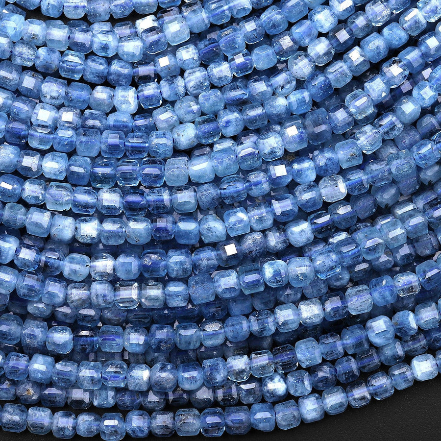 AAA Translucent Natural Santa Maria Blue Aquamarine Faceted 3mm Cube Beads Gemstone 15.5" Strand