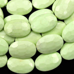 Natural Lemon Chrysoprase Faceted Oval Beads Vetically Drilled Natural Yellow Green Gemstone 15.5" Strand