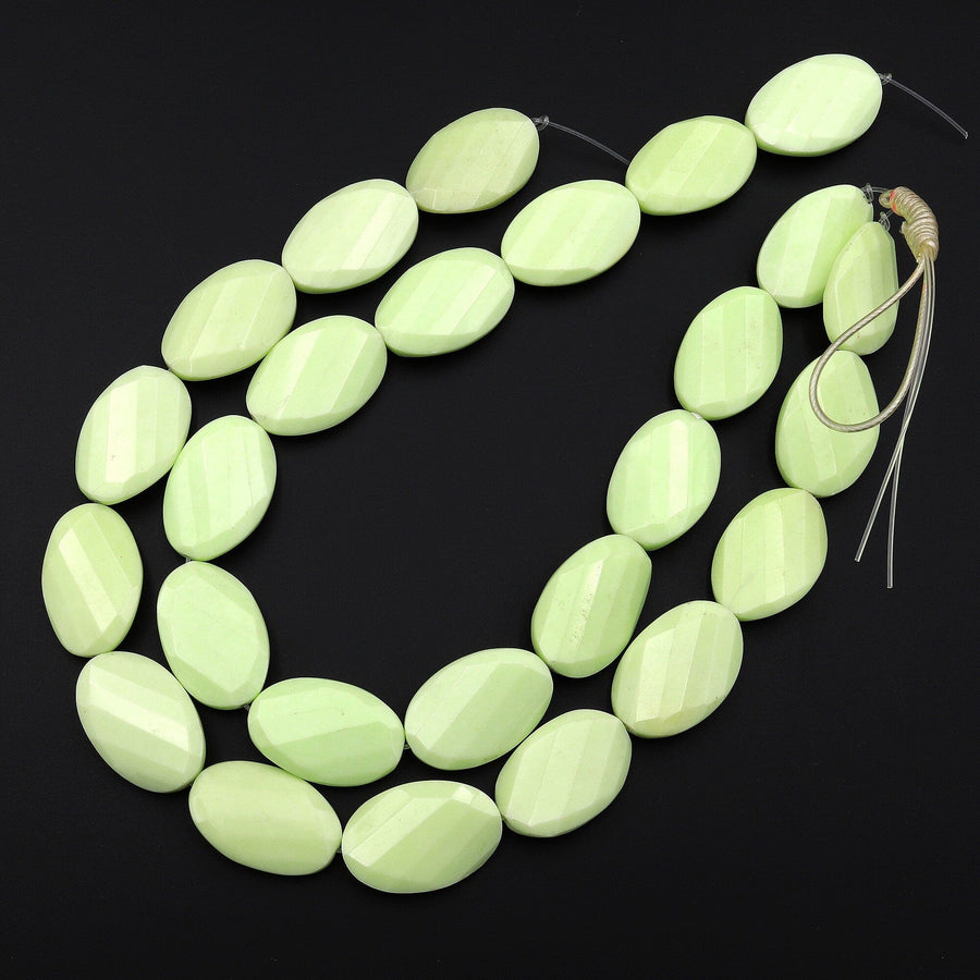 Natural Lemon Chrysoprase Faceted Twisted Oval Beads Vetically Drilled Natural Yellow Green Gemstone 15.5" Strand