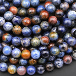 Natural Sunset Dumortierite Round Beads 4mm 6mm 8mm 10mm 12mm Round Beads Rare Earthy Blue Rusty Orange Natural Stone 15.5" Strand