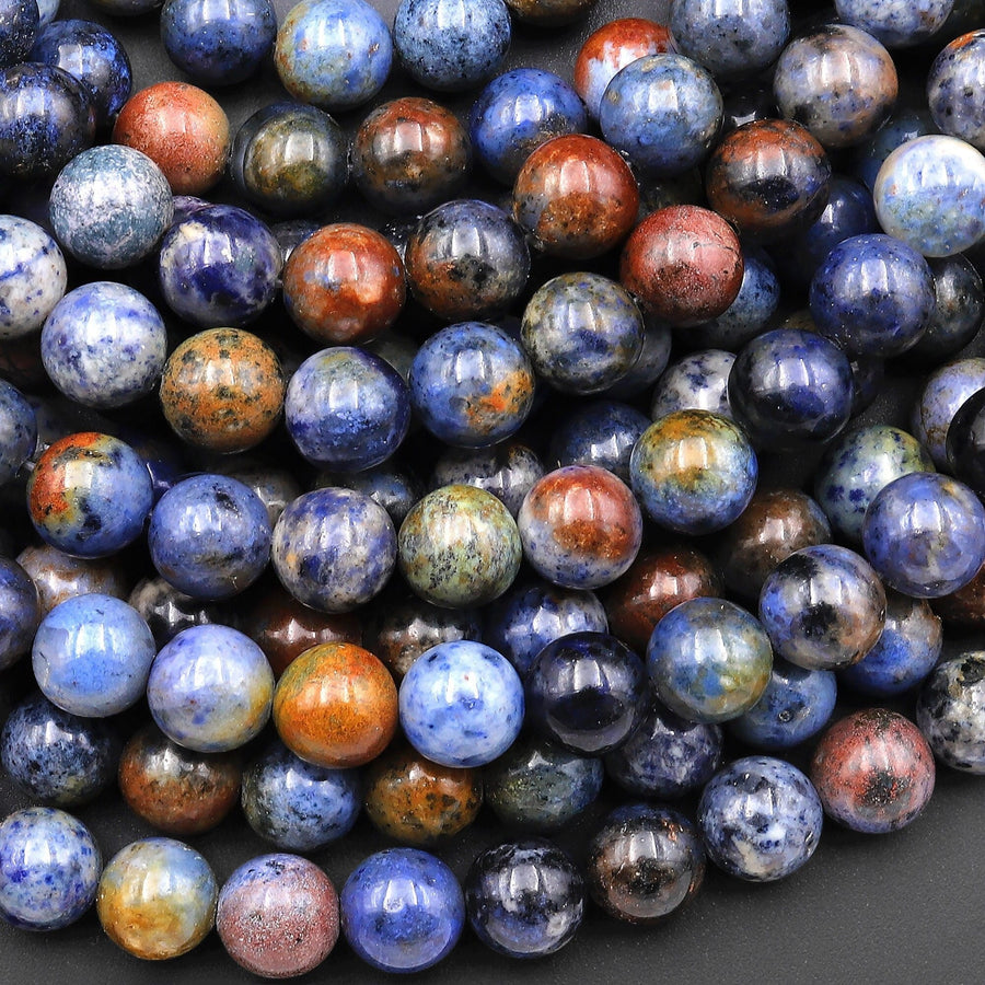 Natural Sunset Dumortierite Round Beads 4mm 6mm 8mm 10mm 12mm Round Beads Rare Earthy Blue Rusty Orange Natural Stone 15.5" Strand