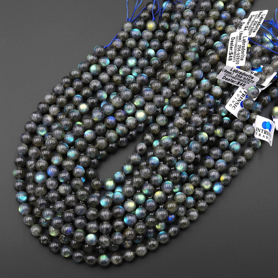 Natural Dark Green Blue Labradorite 6mm 8mm 10mm Round Beads 15.5" Strand