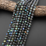 Natural Dark Green Blue Labradorite 6mm 8mm 10mm Round Beads 15.5" Strand