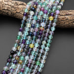 Natural Rainbow Fluorite Beads Smooth 6mm 8mm 10mm Soft Purple Aqua Green Yellow Gemstone 15.5" Strand