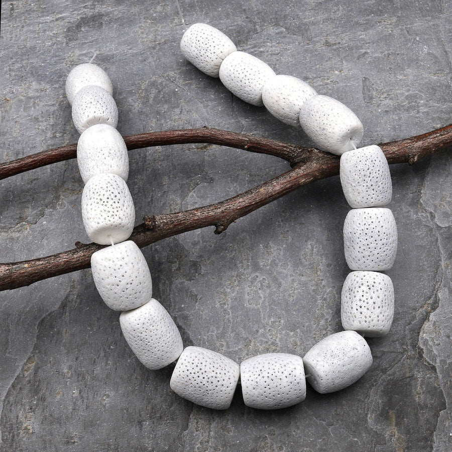 Large Natural White Sponge Coral Beads Drum Gemstone 15.5" Strand