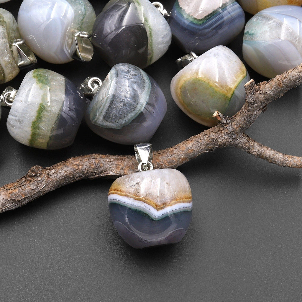Natural Phantom Quartz Apple Pendant Gemstone Crystal Focal Bead A2