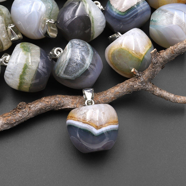 Natural Phantom Quartz Apple Pendant Gemstone Crystal Focal Bead A2