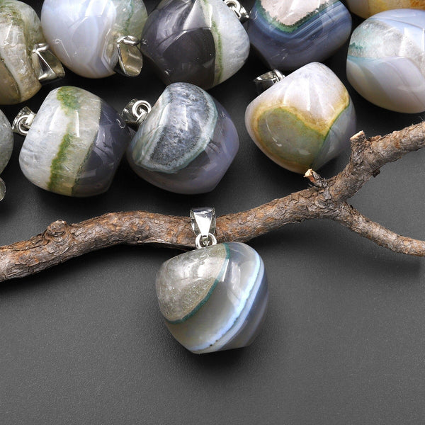 Natural Phantom Quartz Apple Pendant Gemstone Crystal Focal Bead A1