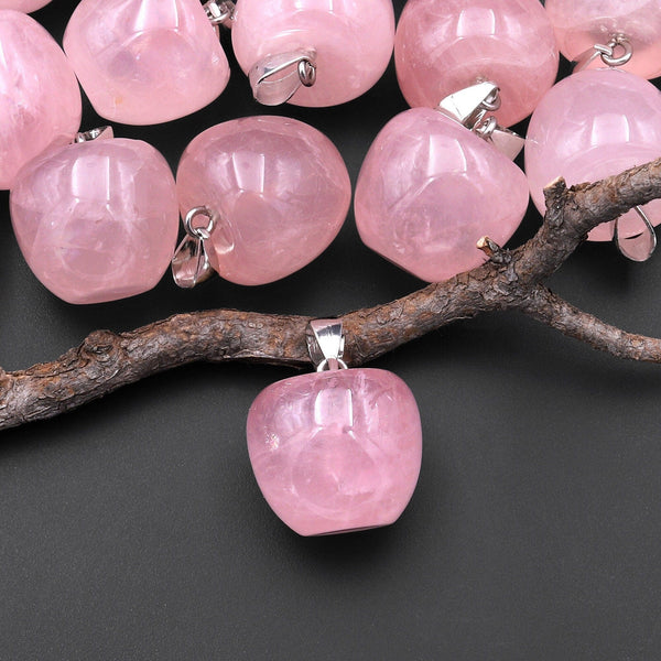 AAA Natural Rose Quartz Apple Pendant Gemstone Crystal Focal Bead A1
