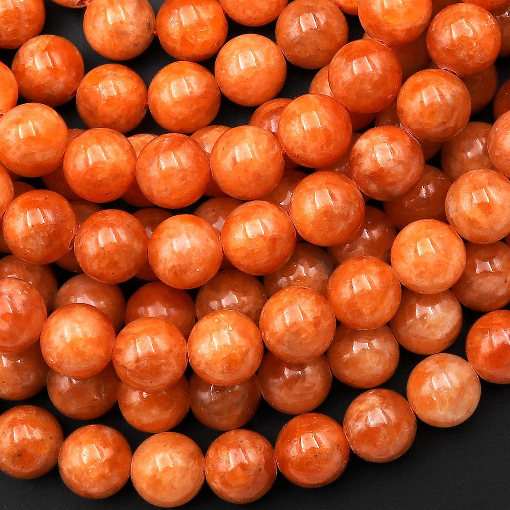 AAA Fiery Genuine Natural Orange Calcite Beads 8mm Smooth Round Gemstone 15.5" Strand