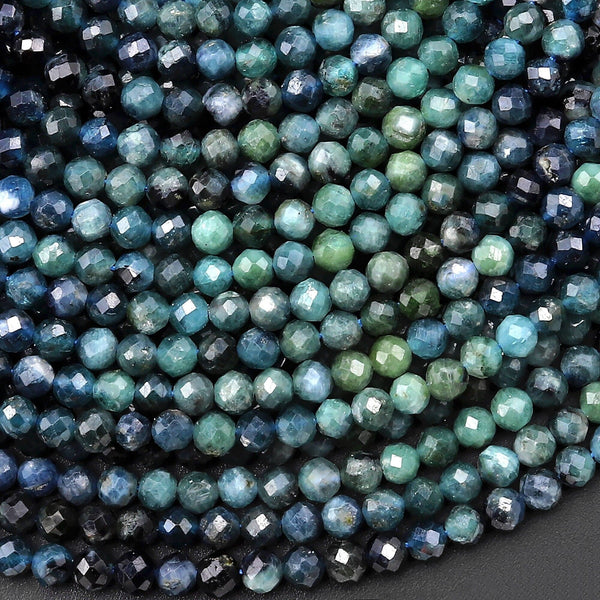 Natural Paraiba Blue Tourmaline Faceted 3mm 4mm Round Beads Gradient Shaded Indicolite Gemstone 15.5" Strand