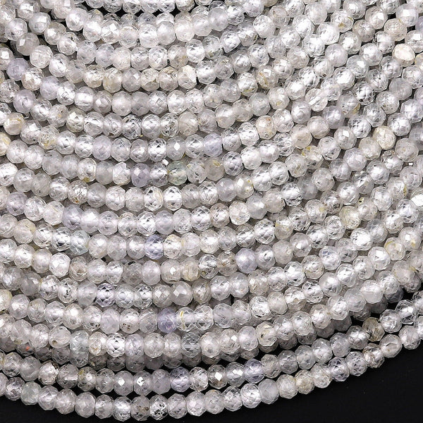 AAA Genuine Natural Silver Zircon Faceted Rondelle Beads 3mm 4mm Gemstone 15.5" Strand