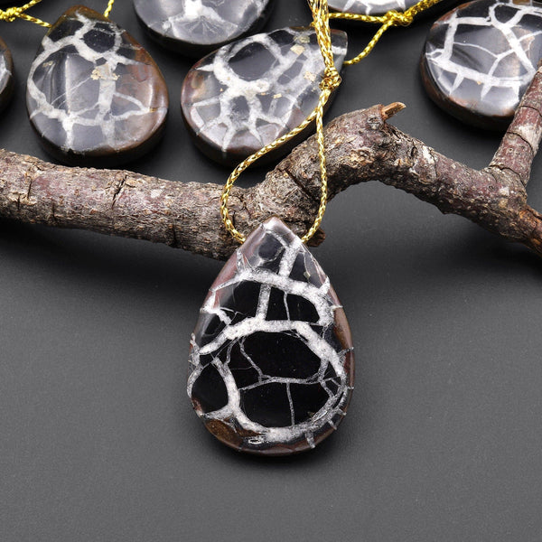 Natural Septarian Fossil Teardrop Pendant Top Side Drilled Gemstone A2