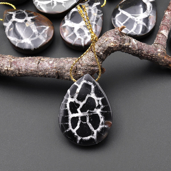 Natural Septarian Fossil Teardrop Pendant Top Side Drilled Gemstone A3