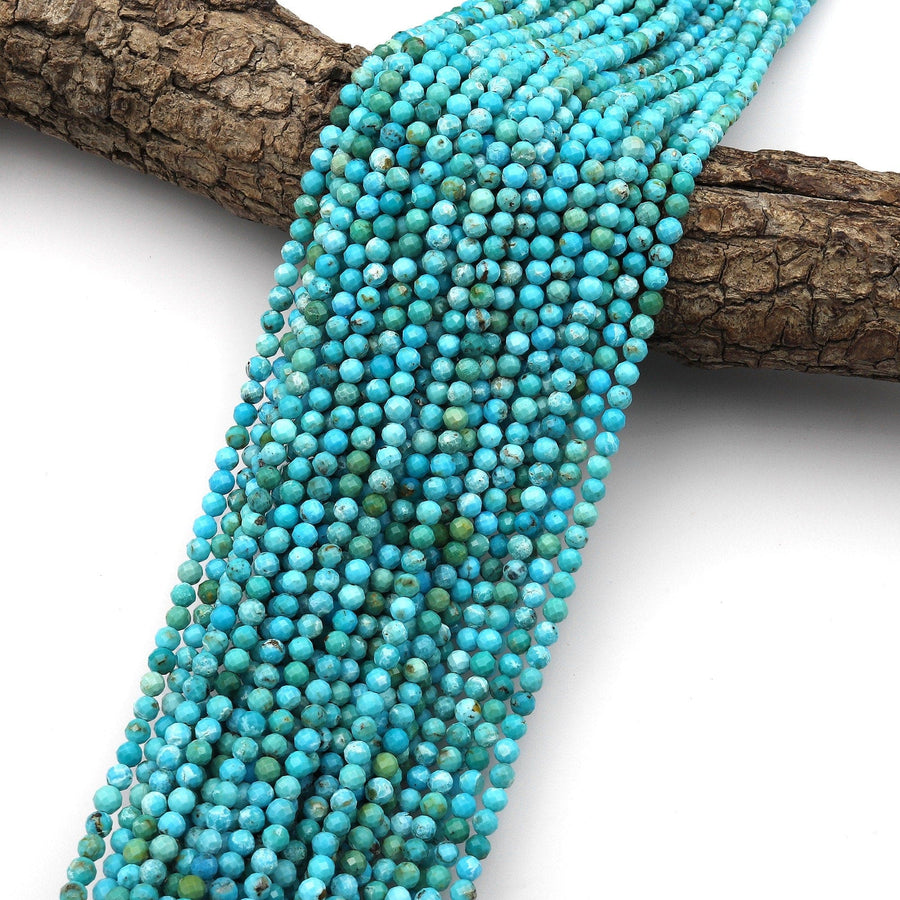AA Genuine Natural Blue Turquoise 4mm Faceted Round Beads 15.5" Strand