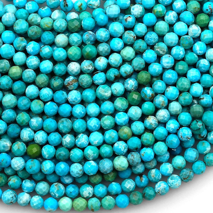 AA Genuine Natural Blue Turquoise 4mm Faceted Round Beads 15.5" Strand