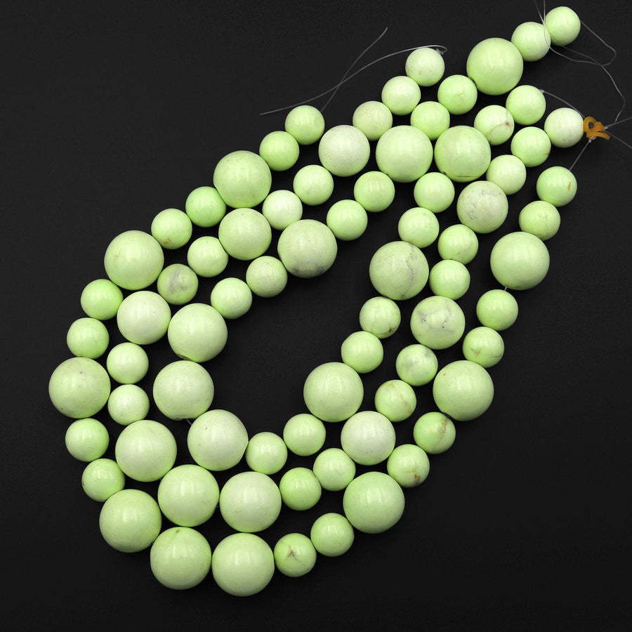 Natural Lemon Chrysoprase 14mm 20mm Round Beads Gemstone 15.5" Strand