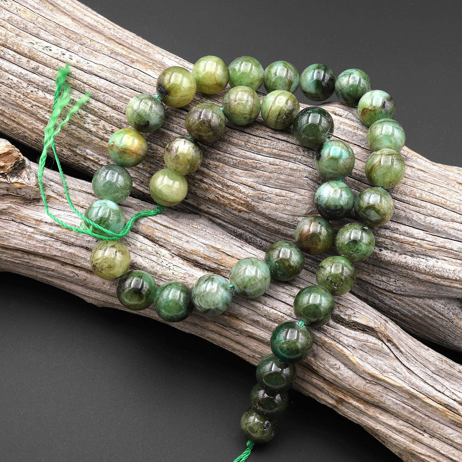 Genuine Natural Light Green Emerald Beads 11mm 12mm Round Beads May Birthstone 15.5" Strand