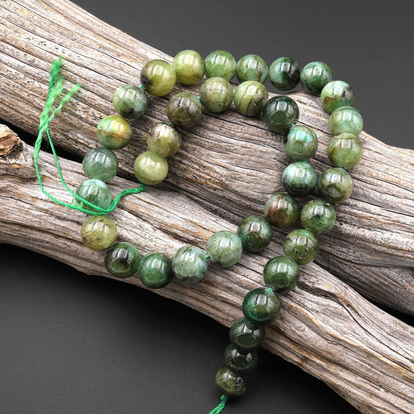 Genuine Natural Light Green Emerald Beads 11mm 12mm Round Beads May Birthstone 15.5" Strand