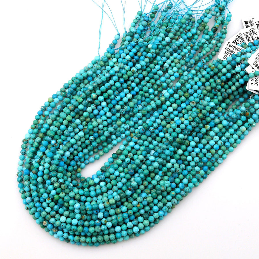 AA Genuine Natural Blue Turquoise 4mm Faceted Round Beads 15.5" Strand