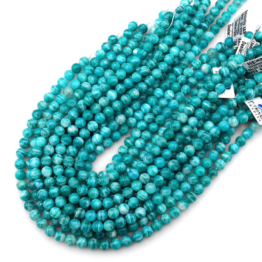 AAA Natural Banded Russian Amazonite Round Beads 5mm 6mm 7mm 8mm 9mm 10mm 11mm 12mm Gemstone 15.5" Strand