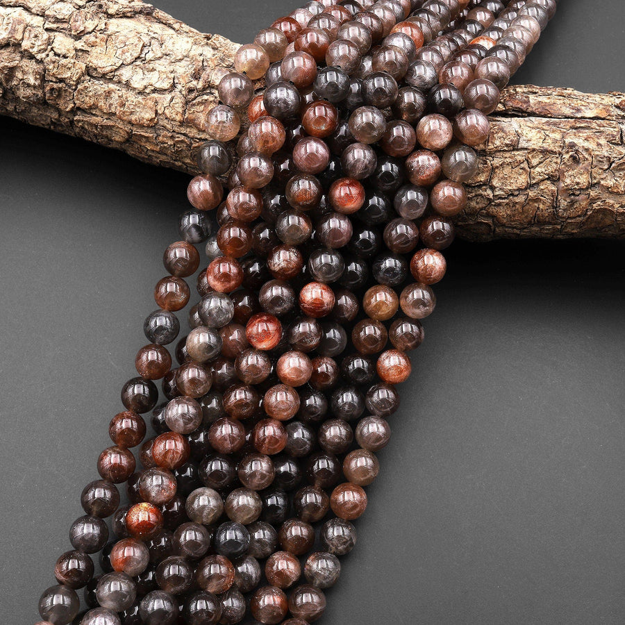 AAA Natural Red Black Sunstone 5mm 6mm 8mm 10mm Round Beads 15.5" Strand