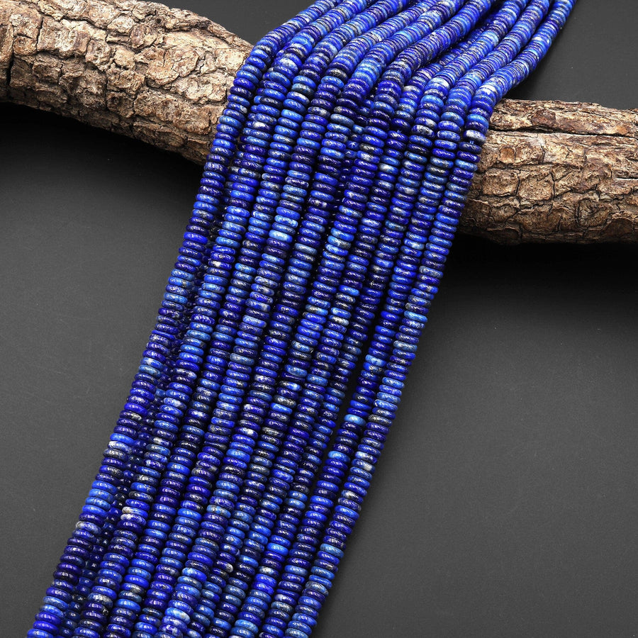 Natural Blue Lapis Lazuli Beads Smooth Thin Rondelle Beads 6mm 15.5" Strand