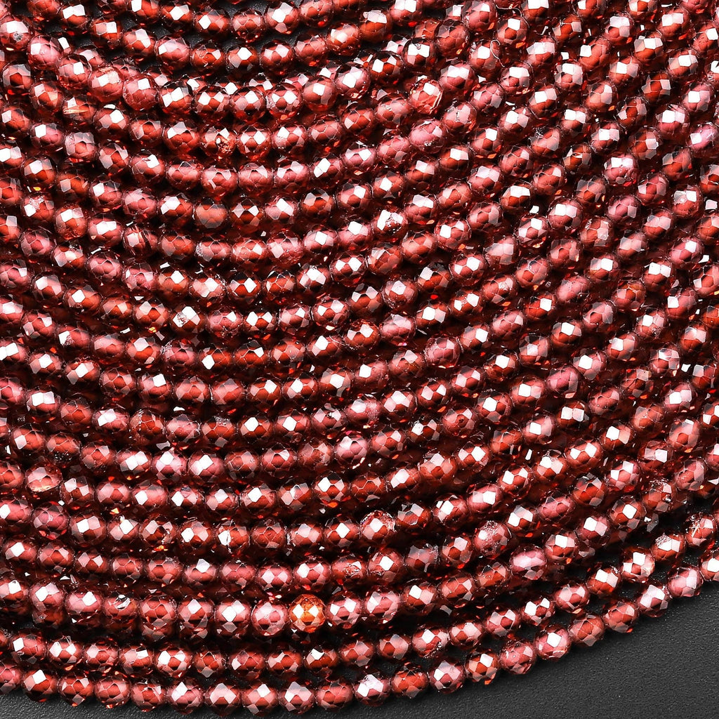 AAA Rare Natural Malaya Mauve Peach Garnet Faceted 3mm Round Beads 15.5" Strand