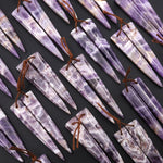 Drilled Natural Chevron Amethyst Earring Pair Dagger Modern Long Point Triangle Matched Gemstone Beads