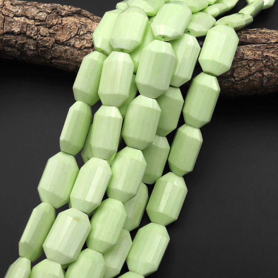 Natural Lemon Chrysoprase Faceted Oblong Octagon Rectangle Beads 15.5" Strand