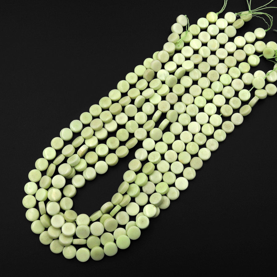 Natural Lemon Chrysoprase 12mm Coin Beads Gemstone 15.5" Strand