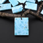 Natural Blue Larimar Rectangle Square Pendant Drilled Genuine Real Blue Larimar Gemstone Focal Bead