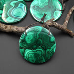 AAA+ 2 Hole Large Natural Green Malachite Pendant Circle Round Gemstone Bead