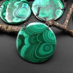 AAA+ 2 Hole Large Natural Green Malachite Pendant Circle Round Gemstone Bead