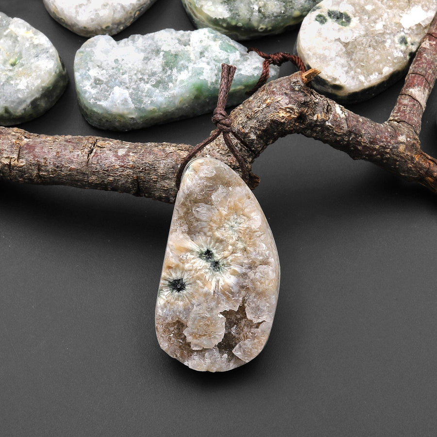 Natural Ocean Jasper Druzy Pendant Freeform Teardrop Shape Gemstone