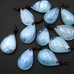 Translucent Natural Blue Aquamarine Teardrop Pendant Gemstone