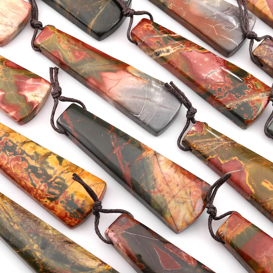Natural Red Creek Jasper Pendant Side Drilled Long Trapezoid Pendant Aka Multicolor Picasso Jasper Cherry Creek Jasper Bead