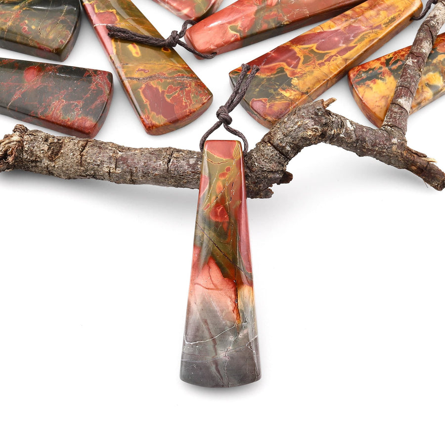 Natural Red Creek Jasper Pendant Side Drilled Long Trapezoid Pendant Aka Multicolor Picasso Jasper Cherry Creek Jasper Bead