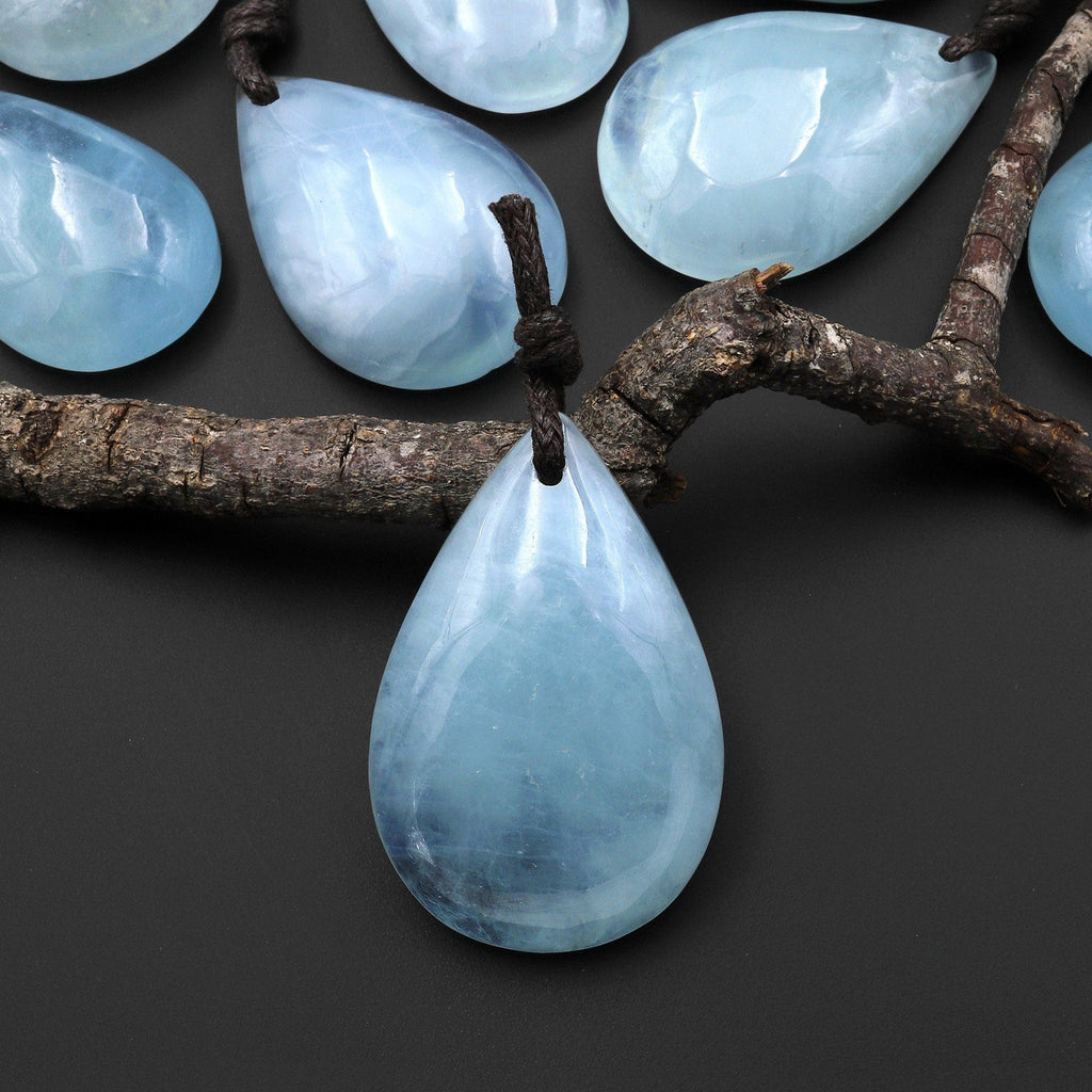 Translucent Natural Blue Aquamarine Teardrop Pendant Gemstone