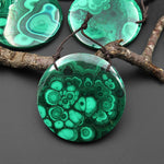 AAA+ 2 Hole Large Natural Green Malachite Pendant Circle Round Gemstone Bead