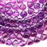 AAA Vibrant Natural Purple Fluorite Smooth Teardrop Pear Beads 8mm 8" Strand