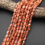 Fiery Natural Orange Sunstone Freeform Rectangle Beads 15.5" Strand